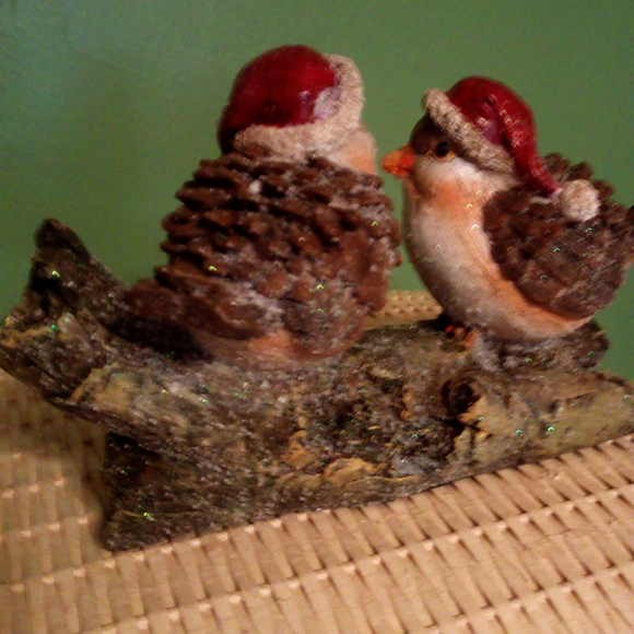 2 Christmas Sparrows sitting on Branch with sugar snow - Picture 2 of 2